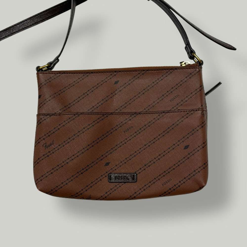 FOSSIL Crossbody Women Bag Brown Fiona Adjustable Strap Stripe Pattern Brass - Picture 6 of 16